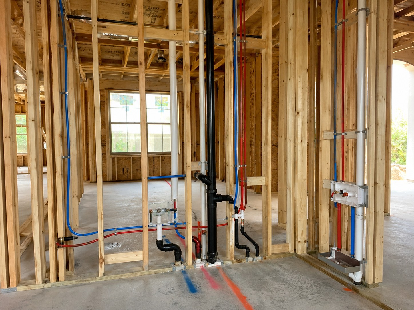 Residential new construction plumbing rough-in example
